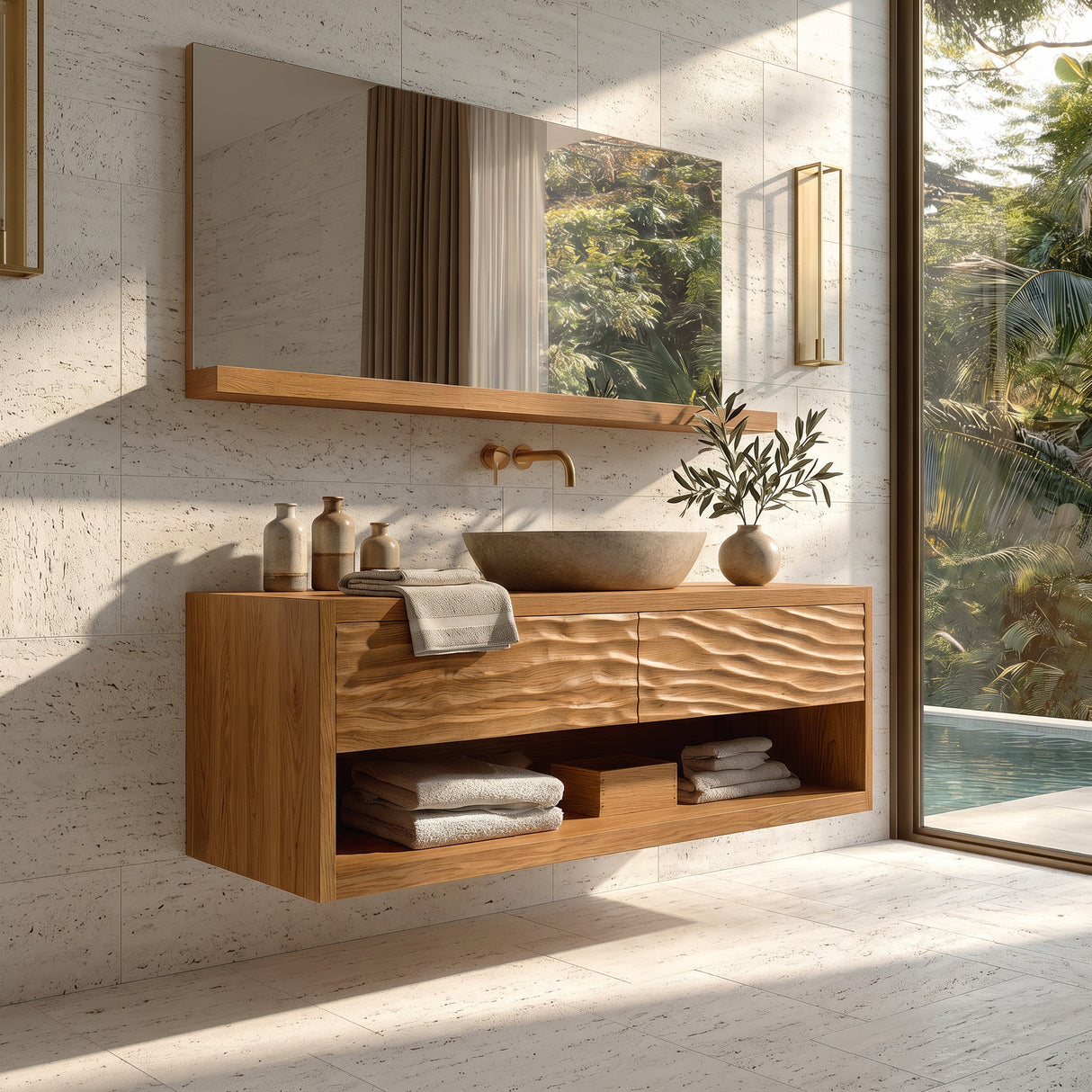 Contemporary Floating Bathroom Vanity With Carved Front For Bathroom