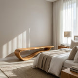 Minimalist Curved Natural Wood Bench For Living Room Decor