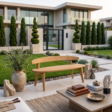 Organic Outdoor Bench With Curved Backrest For Patio
