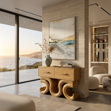 Rustic Wood Console Table With Unique Sculptural Base For Interior