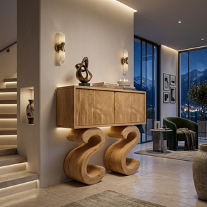 Wooden Console Table With Two S-shaped Base For Home Decor