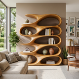 Modern Sculptural Bookshelf With Carved Flowing Shelves For Home