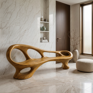 Organic Wooden Bench With Sculptural Continuous Frame For Entryway