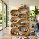 Handcrafted Bookshelf With Curved Open Compartments For Living Room