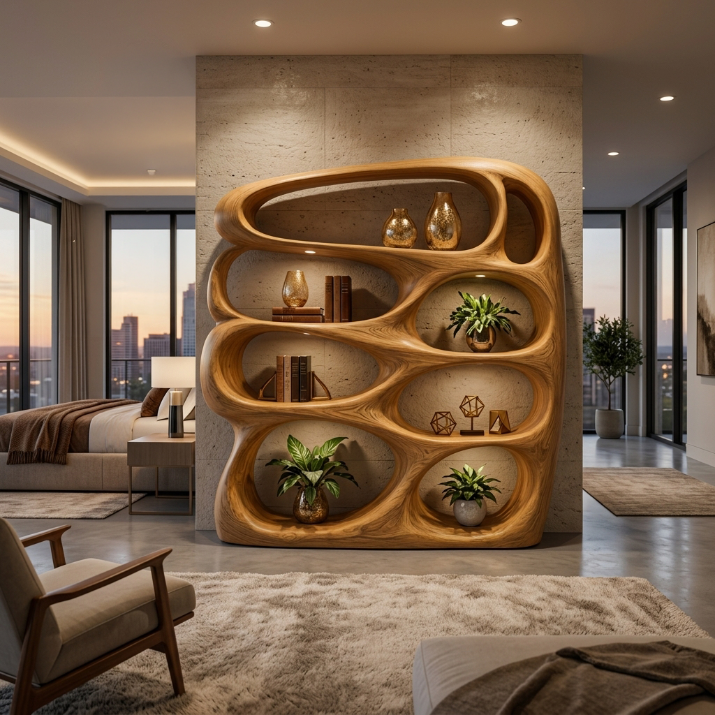 Sculptural Wooden Bookshelf Architecture Inspired Design For Modern Homes
