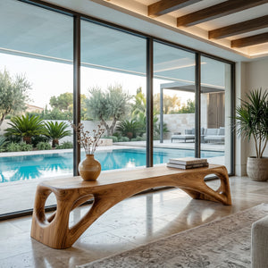 Organic Wooden Bench Hollow Design For Living Room