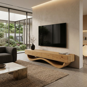 Modern Curved Base Floating Top TV Console For Living Room