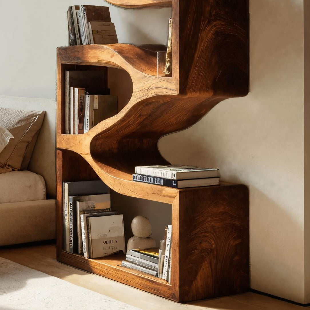Sculptural Wooden Wall Bookcase For Modern BedRoom