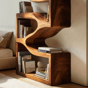 Sculptural Wooden Wall Bookcase For Modern BedRoom