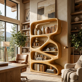 Artistic Wooden Bookshelf With Functional Open Display Shelving For Living