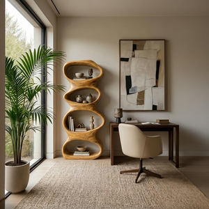 Biomorphic Wooden Bookshelf For Modern Living Room