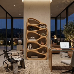 Modern Wooden Bookshelf Inspired By Organic Architecture For Living Room
