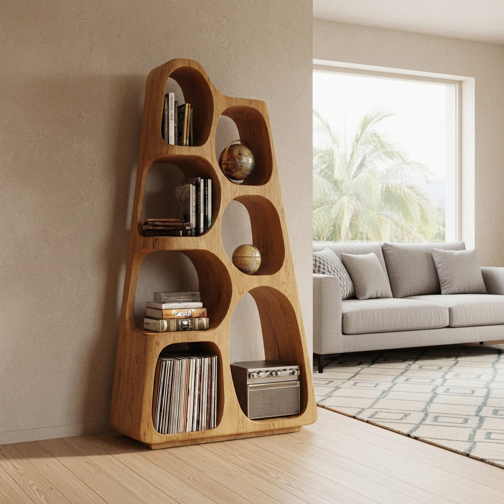 Organic Wooden Bookshelf For Japandi Furniture Decor
