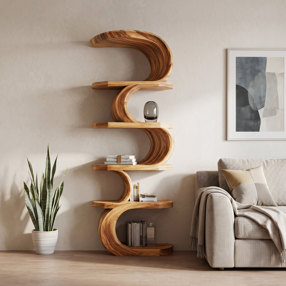 Modern Curved Bookshelf For Living Room Or Office Storage