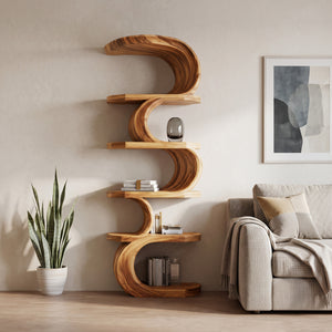 Modern Curved Bookshelf For Living Room Or Office Storage