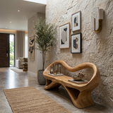 Fluid Wooden Bench With Artistic Open Frame For Hallway