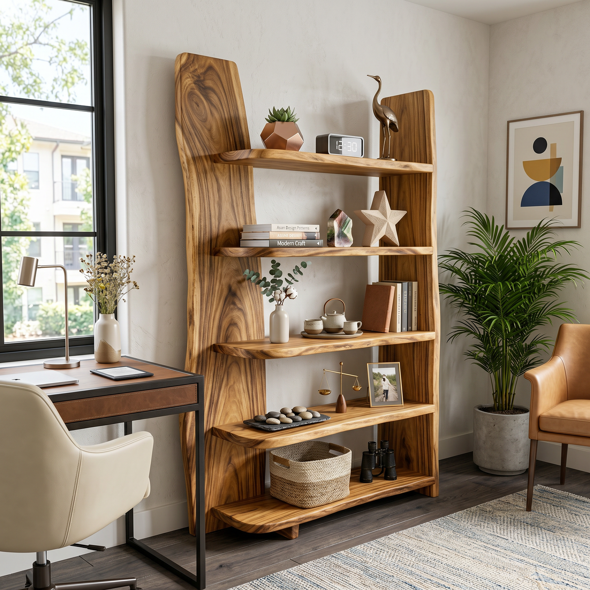 Handcrafted Wooden Bookshelf For Living Room Interior