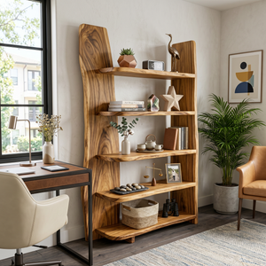 Handcrafted Wooden Bookshelf For Living Room Interior