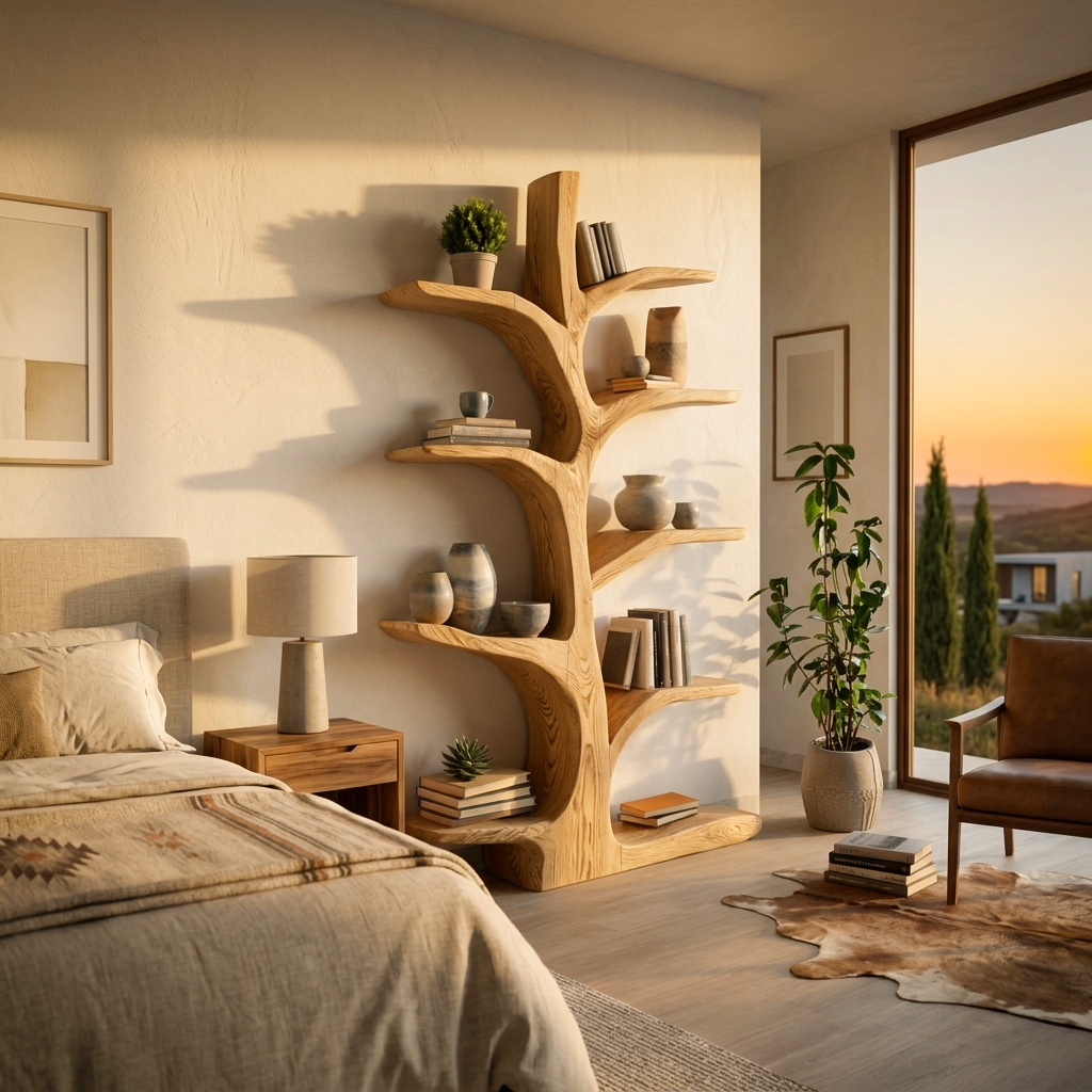 Minimal Natural Wood Bookshelf For Home