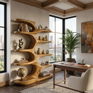 Handcrafted Sculptural Wood Bookshelf For Home Library