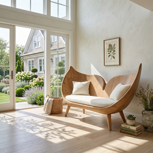 Contemporary Whale Tail Carved Bench For Living Room Interior