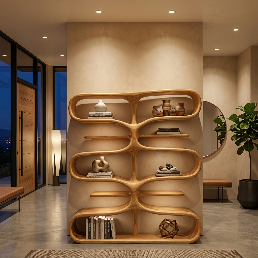 Organic Wooden Bookshelf With Storage Function For Living Furniture