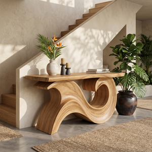 Sculptural Wood Entryway Table For Hallway Styling