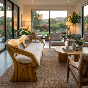 Luxury Wooden Sofa Unique Curved Design For Living Room