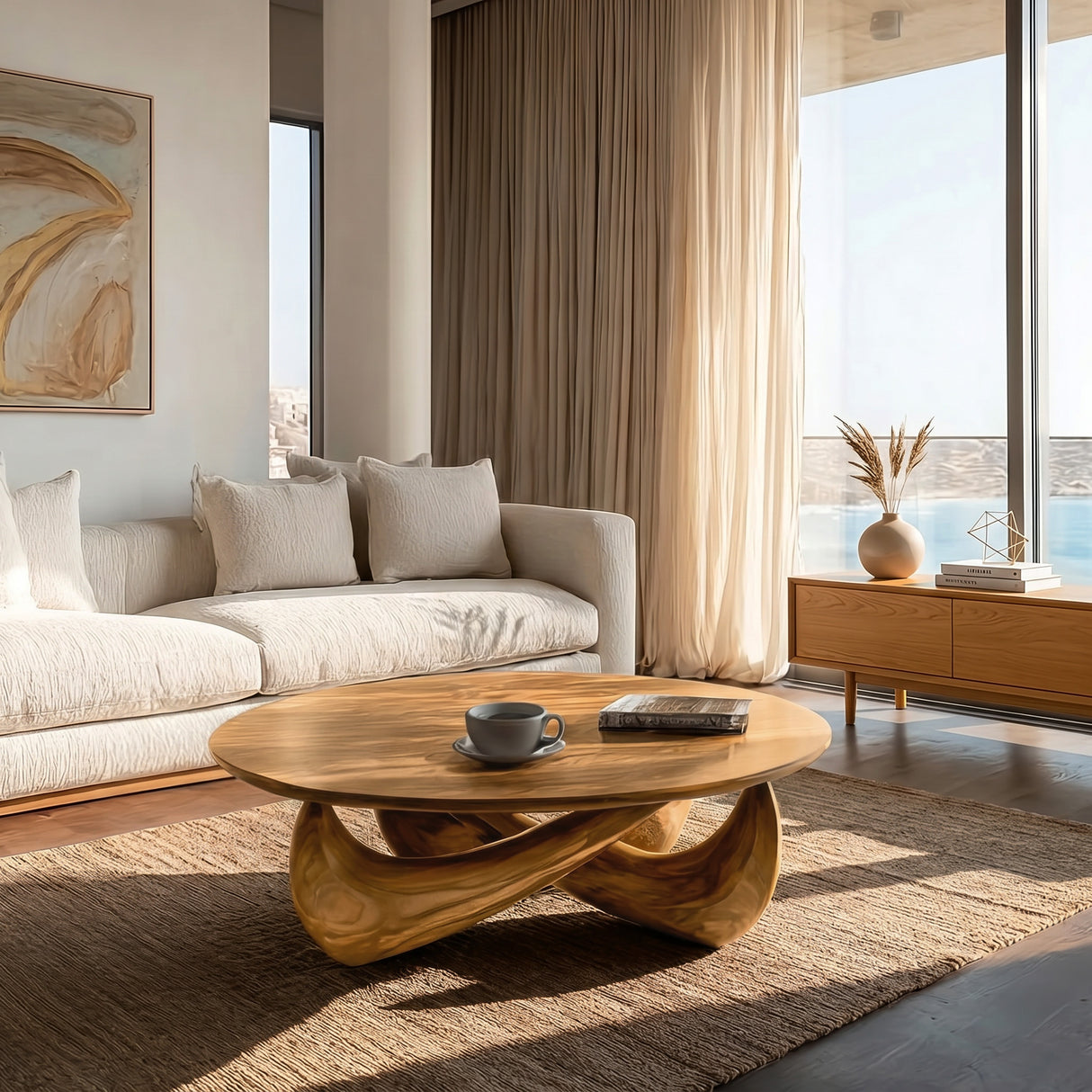 Modern Round Coffee Table With Crossed Base For Living Room