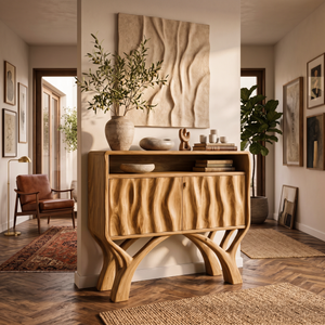 Wooden Console Table With Classic Carved Front For Modern Home