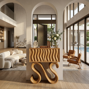 Contemporary Wood Console Table With Sculptural Undulating Legs For Home
