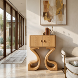 Contemporary Wooden Console Table Symmetrical Base Design For Entryway