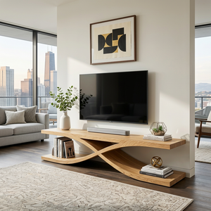 Modern Wooden TV Stand With Sculptural X-shaped For Living