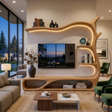 Rustic Wooden TV Stand Sculptural Flow Form For Living Furniture