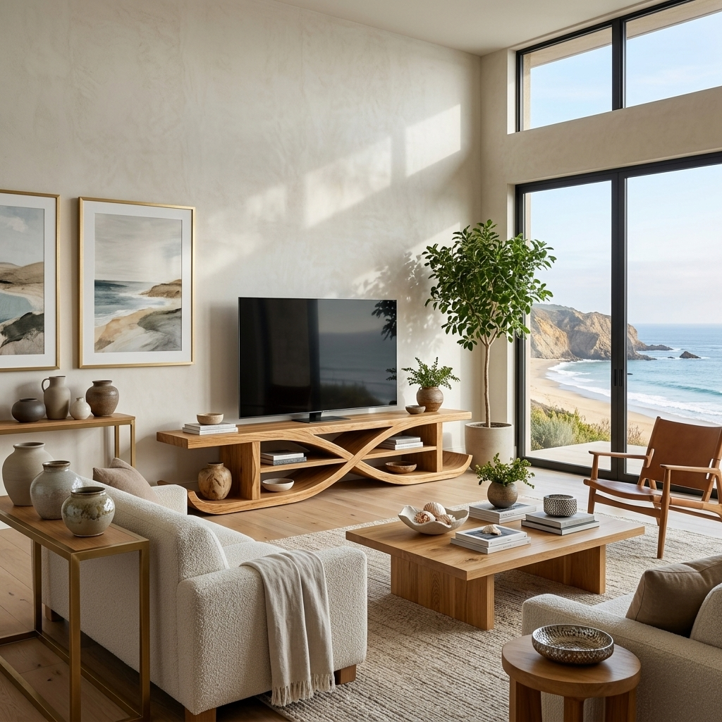 Wooden TV Stand X-shaped Frame Design For Living Room