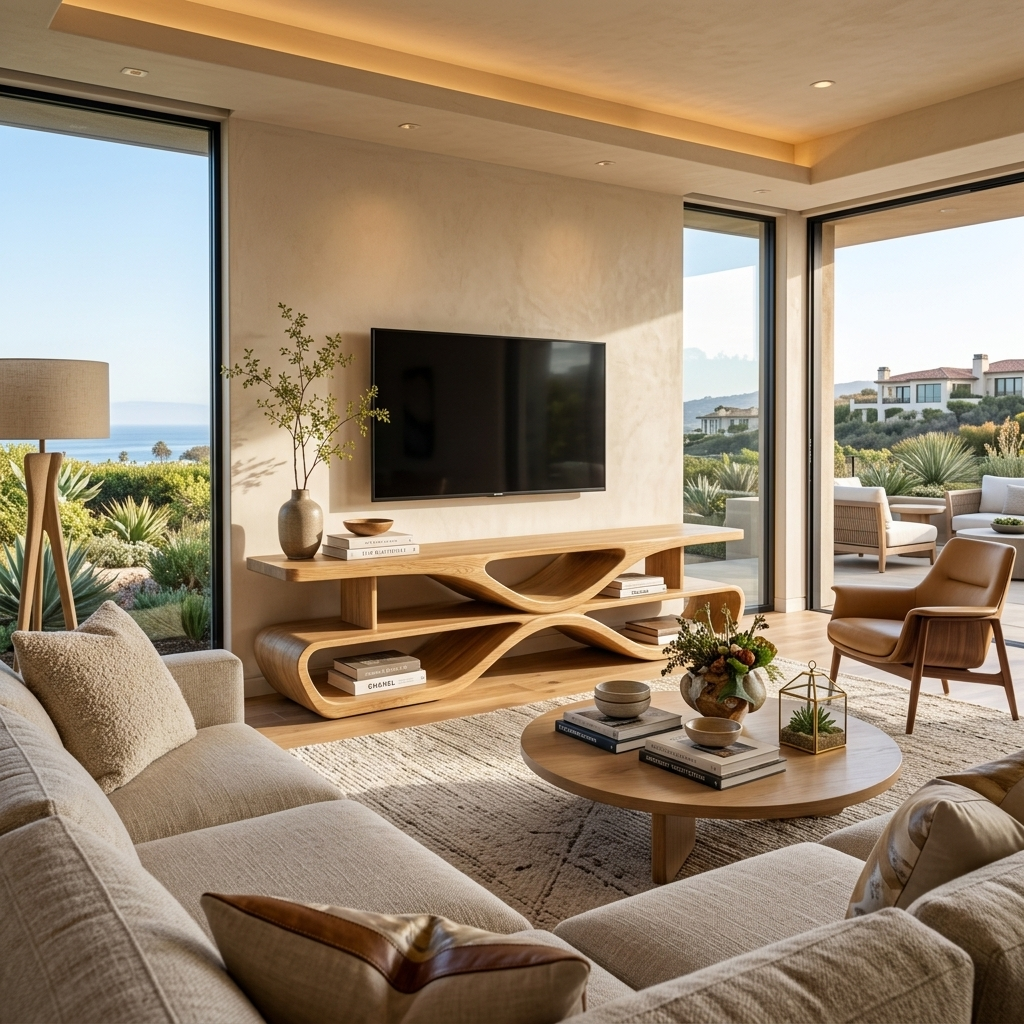 Modern TV Stand With Sculptural Flow Form For Media Room
