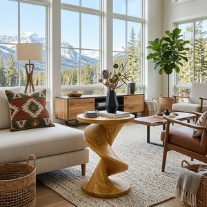 Elegant Side Table With Softly Curved Base For Living Room