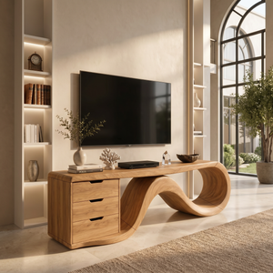 Wave Form Wooden Media Console Luxury Residence