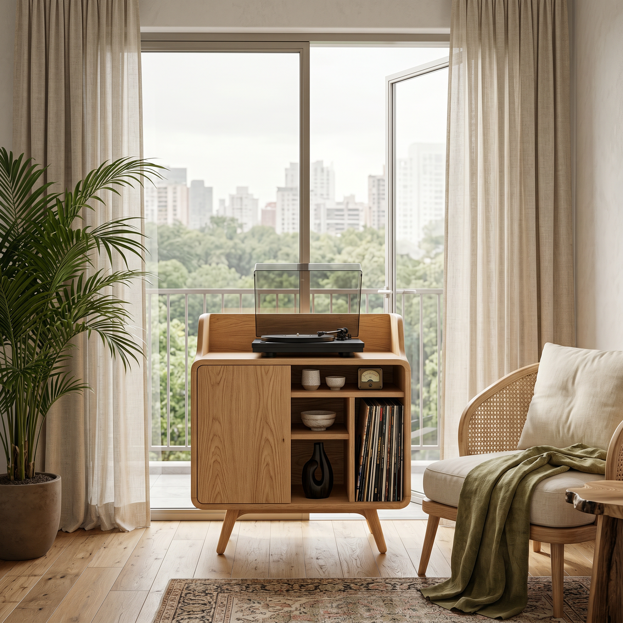 Mid Century Wooden Record Player Stand For Living Room Decor