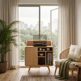Mid Century Wooden Record Player Stand For Living Room Decor
