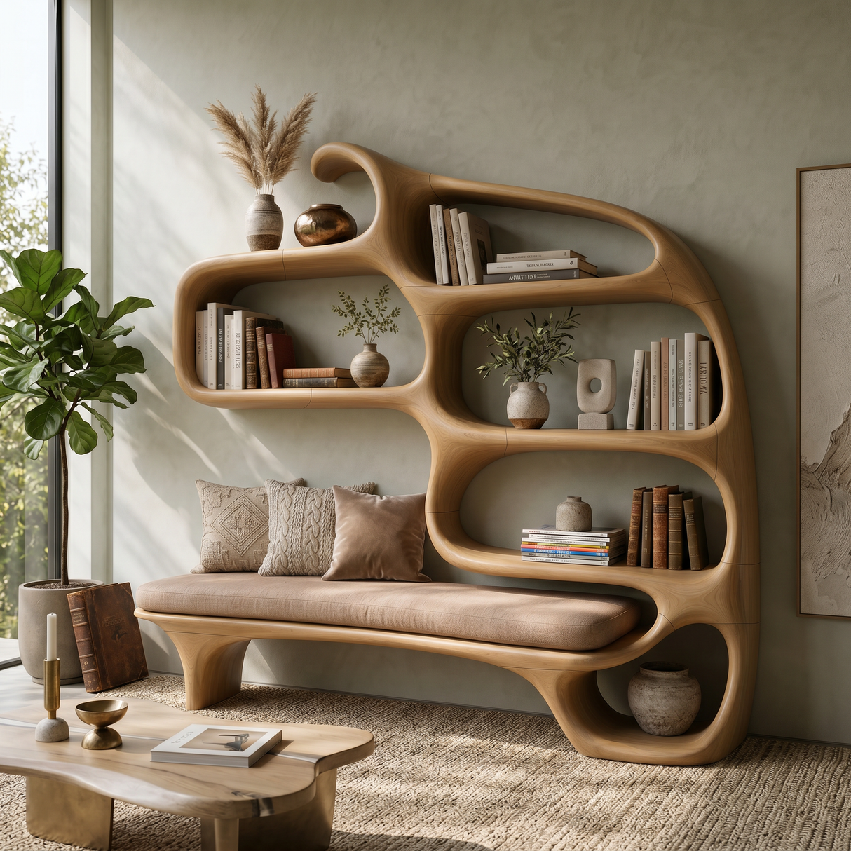 Modern Sculptural Bookshelf For Stylish Reading Space
