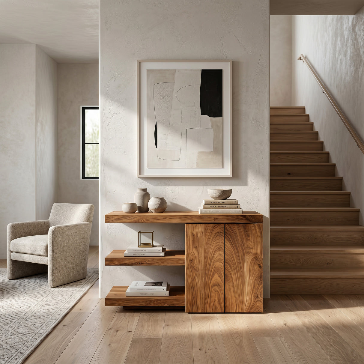 Contemporary Asymmetrical Wooden Console Table For Entryway