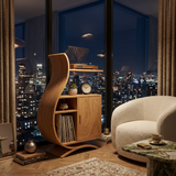 Minimalist Wooden Undulating Record Player Stand For Home Decor