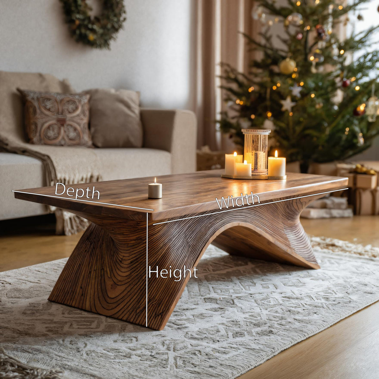 Sculptural Coffee Table With Curved Base For Holiday Decoration