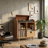 Modern Wooden Record Player Stand With Multi Compartments For Interior