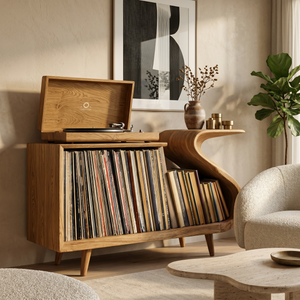 Elegant Record Player Stand With Sculptural Flowing Form For Living
