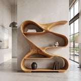 Modern Sculptural Wooden Bookshelf For Living Room Or Office Display