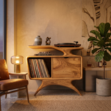 Handcrafted Wooden Record Cabinet With Shelving For Living Room