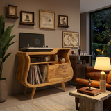 Rustic Wooden Record Storage Cabinet With Drawers For Living Room