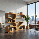 Organic Wooden Bookshelf With Sculpture Form For Home